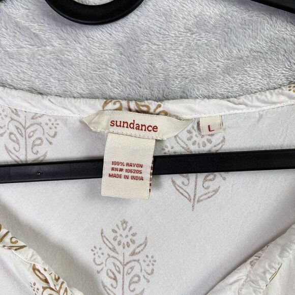 Sundance Maxi Dress Short Sleeve Size Large White Cream Tassel Tiered Boho - Picture 12 of 13